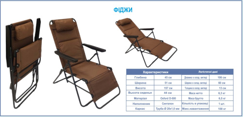 Розкладне крісло-шезлонг Senya Фііджи (45*51*157 см., наповнювач: синтапон, 8-м положень спинки, з підлокотниками,навантаження до 100 кг.) фото 4