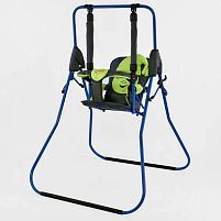 Гойдалка підлогова "Алінка" 205317 синій каркас, темно-синя матерія, салатовий гномик