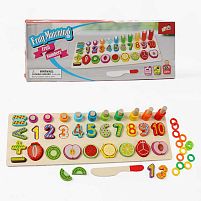 Логічна дерев’яна дошка C 74209 дерев’яна, геометричний сортер, цифри, фігурки на магнітах, іграшковий ніж, в коробці