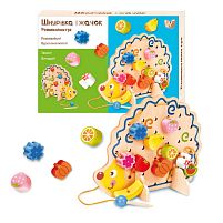 Шнурівка 25916 "WToys", "Їжачок", дерев'яна, кольорові намистини, шнурок, в коробці