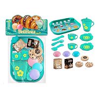 Набір продуктів 99015 таця, 2 чашки, 2 блюдця, чайничок, ніж, ложка, вилка, печиво, коробочки з кавою і цукром, в пакеті