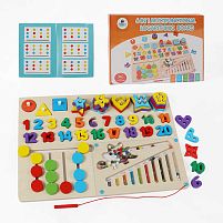 Логічна дерев’яна дошка C 74153 2 види, магнітна гра, стилус, цифри, вкладиші, пальчиковий лабіринт, сортер, в коробці, ВИДАЄТЬСЯ МІКС
