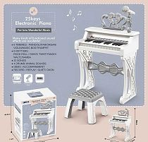 Піаніно 328-26 мікрофон, стілець, 25 клавіш, працює від мережі або батарейок, звук, мелодії, 2 AUX-роз'єми, AUX-кабель, USB-AUX кабель, регулюван