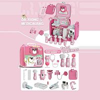 Набір лікаря 527 D-1 стетоскоп, дзеркало, молоточок, шприц, термометр, апарат УЗД, гумовий ведмедик, аксесуари, підсвічування, звук, у валізі