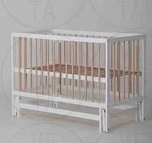 Ліжечко дитяче "Казка" шарнір-підшипник з висувною палочкою + шухляда (Білий+натуральна палочка)