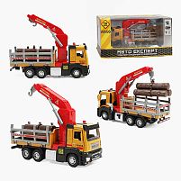 Спецтехніка LS-3774-86 "Самоскид з краном", металопластик, масштаб: 1:32, інерція, підсвічування, звук, рухомий кузов, обертовий кран з гаком,