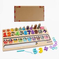 Логічна дерев’яна дошка C 74027 гра з кілочками, кольорові кільця, стилус, кульки, сортер, магнітна гра, цифри, в коробці