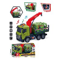Спецтехніка 688-11 B “Вантажівка з краном”, довжина 28 см, підсвічування, звукові ефекти, інерція, гумові колеса, висувна стріла, рухомі деталі,