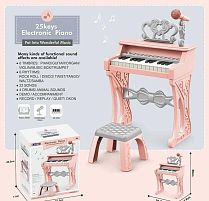 Піаніно 328-27 мікрофон, стілець, 25 клавіш, працює від мережі або батарейок, звук, мелодії, 2 AUX-роз'єми, AUX-кабель, USB-AUX кабель, регулюван