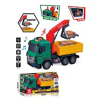 Спецтехніка 688-10 C “Вантажівка з підйомником”, довжина 28 см, підсвічування, звукові ефекти, інерція, гумові колеса, висувна стріла, рухомі дет