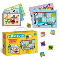 Мемо лото "Супермаркет" 301228 "Dodo", 4 картки-валізи, 4 картки-списки, 32 фішки, в коробці