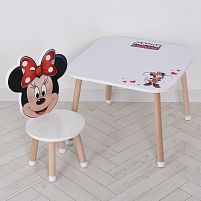 Дитячий столик Bambi M 502-8-1 «Minnie» (зі стільчиком, ДСП, столик: 44,5*55*55 см, стільчик: 22*22*49 см, сидіння ↑25 см, силіконовий захист ніжок)