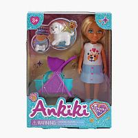 Лялька з аксесуарами 606016 “прогулянка з собакою”, висота ляльки - 13.5 см, візочок для собаки, песик, в коробці