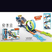 Трек JJ 165 подвійний, 2 металопластикові машинки, інерція, трюкові петлі, “мішень” на батарейках, запускач, в коробці