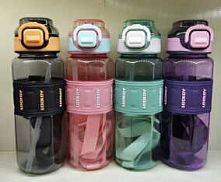 Пляшка для води C 76362 4 види, 750 мл, пластикова, ремінець, трубочка, в пакеті, ВИДАЄТЬСЯ ТІЛЬКИ МІКС ВИДІВ