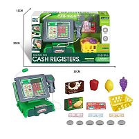 Касовий апарат KDL 888-57 розмір: 21х14х17 см, сканер, калькулятор, мікрофон, звук, підсвічування, висувний ящик, продуктовий кошик, овочі, гро