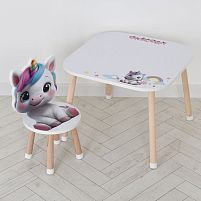 Дитячий столик Bambi M 502-1 «Unicorn» (зі стільчиком, ДСП, силіконовий захист ніжок)