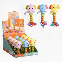 Брязкальце M 611 ЦІНА ЗА 12 ШТУК В БЛОЦІ, "Слоненя", мелодії, англійські слова, звуки тварин, музичні інструменти, прорізувач