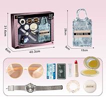 Набір аксесуарів 656-3 сумочка, імітація косметики, функціональний годинник, окуляри, резинка, імітація карток, в коробці