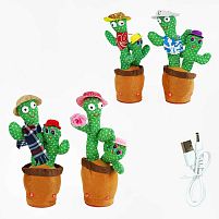 Інтерактивна іграшка C 63394 4 види, “Кактус”, українські пісні, функція запису та повтору голосу, USB, вбудований акумулятор, підсвічується, та