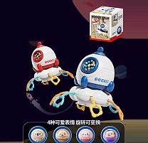 Брязкальце YD 750-15 2 кольори, заводний механізм, тріскачка, кульки, гумові прорізувачі, присоска, в коробці