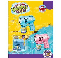 Пістолет з мильними бульбашками AL 2026-1 2 кольори, автоматичний принцип, пляшка мильного розчину, підсвічування, на батарейках, на листі