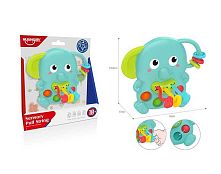 Розвивальна гра HE 0195 “Слоник”, прорізувач, гумові елементи для перетягування, пальчикова гра, поп-іт, в коробці