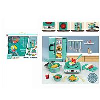 Набір техніки RJ 5810 B плита підсвічується, звукові ефекти, таймер, холодильник, рухомі дверцята, посуд, муляжі харчових продуктів, у коробці