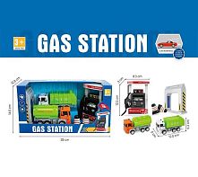 Заправна станція 890-35 A звук, 2 вантажівки, інерція, гумові шини, в коробці