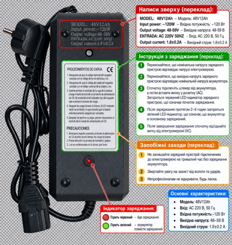 Зарядний пристрій для електровелосипеда Crosser Mini 505388 (48V/12Ah) фото 2