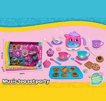 Набір посуду 3221 D чайник, підсвічування, звуки, мелодії, датчики руху, на батарейках, посуд, солодощі, в коробці