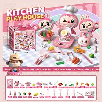 Набір посуду S 20-12 Y плита, каструлька, пательня, чайник, харчові продукти, дощечка, кухонне приладдя, наліпки, в коробці