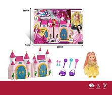 Замок з лялькою KDL 58 висота ляльки: 10 см, шарнірні з'єднання, знімна сукня, аксесуари, розмір замка: 30х18, мелодія, підсвічування, відчиняю