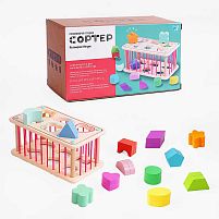Логічна гра C 60434 "WToys", 2 геометричних сортери, стінки з резинок, 12 дерев’яних фігурок, в коробці