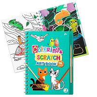 Набір для творчості 2в1. Розмальовки та гравюри "Домашні тварини" 300490 "DoDo", 8 сторінок-розмальовок, 8 сторінок-гравюр, деревʼяний стилус