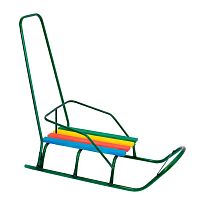 Санки дитячі X-Toys «Класік» (круглі полози, зі спинкою, з знімною батьківською ручкою-штовхачем, з мотузкою, сталеві, зелені, до 60 кг.)