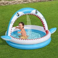 Дитячий надувний басейн BestWay 53157 «Акула» (127*163 см, ↑92 см, висота борта: 18 см, об'єм: 110 л, ненадувне дно, серія: Small Pool, фонтан)