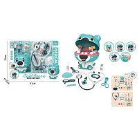 Набір лікаря SD 169-356 A “Стоматолог”, висота ведмедика - 16 см, скарбничка, стетоскоп, підсвічування, шприц, ножиці, щипці, медичний лоток, оку