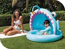 Дитячий надувний басейн Intex 58419 «Рибалка» (102*127 см, ↑86 см, висота борта: 13 см, об'єм: 45 л, надувне дно, серія: Baby Pools, навіс)