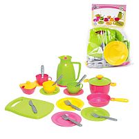 Набір посуду №3 1 783 (12) "Technok Toys" каструля, сковорідка, кришка, цукорниця, кавник, чайний сервіз, столові прилади, 20см, в пакеті