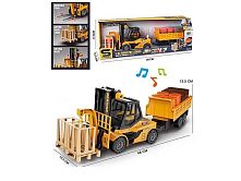 Спецтехніка JS 130 D вилковий навантажувач із причепом, підсвічування, звукові ефекти, інерція, масштаб 1:16, в коробці