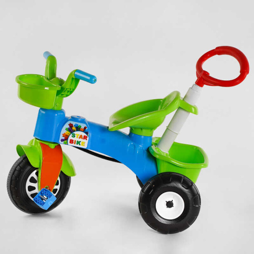 Велосипед дитячий триколісний Pilsan 07-137 (з батьківською ручкою, БЛАКИТНИЙ З ЗЕЛЕНИМ 2 кошики) фото 3