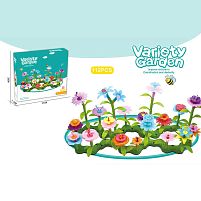 Конструктор B 6969-3 “Квітковий сад”, 112 елементів, звивиста зелена основа, квіти, листочки зі стеблами, в коробці