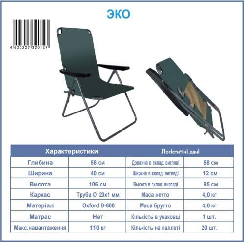 Розкладне крісло Senya Еко (55*56*110 см., 8-м положень спинки, з підлокотниками, навантаження до 110 кг.) фото 7