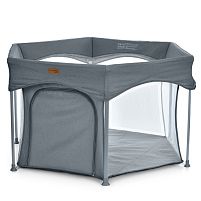 Манеж El Camino ME 1195 Dark Gray (74*117*145 см, шестикутний, вхід із застібкою-блискавкою, чохол, льон, темно сірий, до 15 кг)