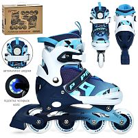 Ролики дитячі Profi Roller A4156-M-BL (розсувні, розмір 35-38, колеса: 4/Ø70 мм/PU, в один ряд, підш.: Abec-7, гальмо: задніє, підсвітка, блакитний)