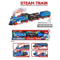 Потяг JP 588-90 B розмір 58х7,5х11,5 см, звуки, мелодії, підсвічування, парогенерація, інерція, локомотив і 2 вагони, в коробці