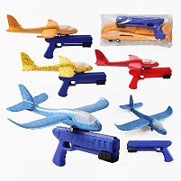 Пістолет із запускачем C 70878 4 кольори, літак, на колесах, пістолет, пусковий механізм, механічний принцип роботи, підсвічування літака, в пак
