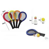 Ракетки 201 4 кольори, 2 ракетки, пластиковий каркас, текстильна сітка, м’яка ручка, волан, м'яч, в сітці, ВИДАЄТЬСЯ ТІЛЬКИ МІКС ВИДІВ