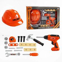 Набір інструментів 778-29 19 елементів, механічний дриль, будівельна рулетка, каска, в коробці